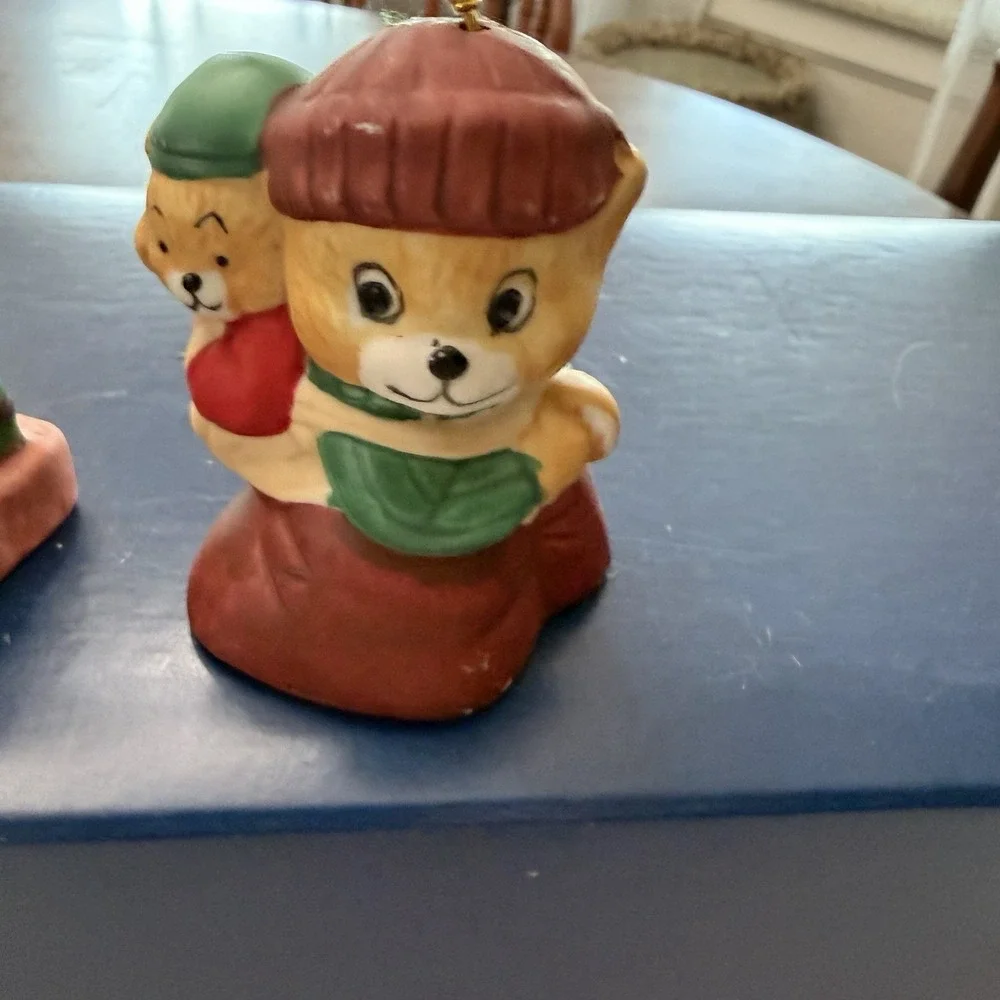 Vintage Caring Critter Chimer Bear And Santa Christmas Ornaments Lot Of 2 Cerami